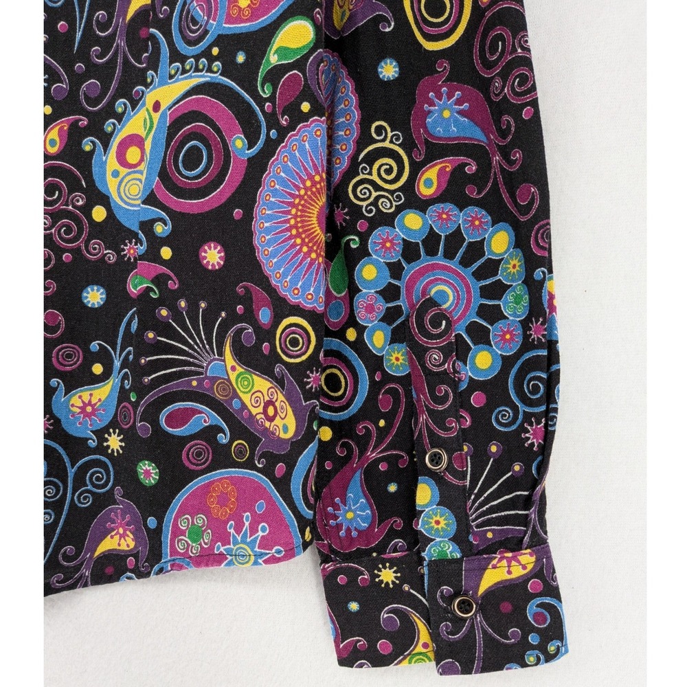 Vintage Psychedelic Paisley Button Down Shirt Mens L Black Mod Art Festival - Picture 4 of 10